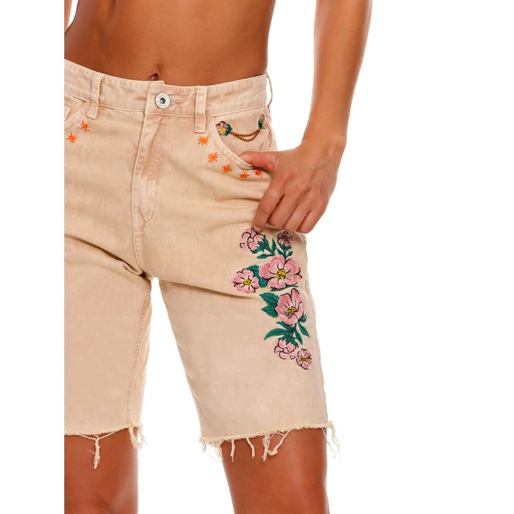 Agua Bendita Embroidered Cotton Rainy Shorts NWT